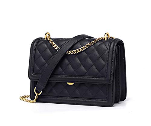 Plergi Mini Genuine Leather Crossbody Quilted Handbag with Golden Chain Strap Lightweight Cellphone Purse for Women