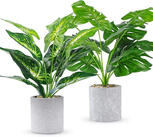 WUKOKU 2pcs Fake Plants 16″ Faux Plants Artificial Potted Plants for Home Office Farmhouse Kitchen Bathroom Table Shelf Decor