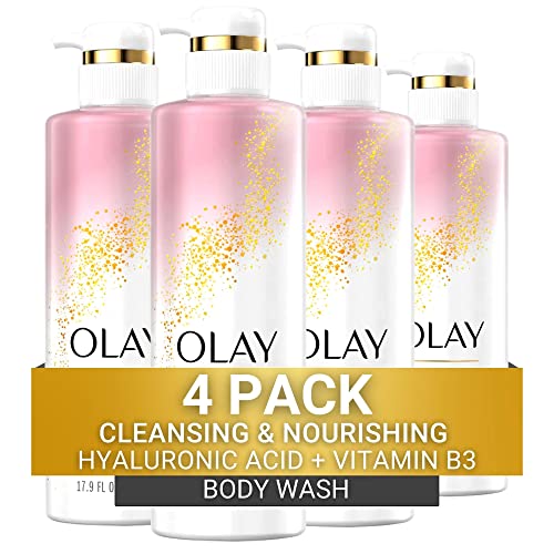Olay Body Wash for Women with Hyaluronic Acid and Vitamin B3, Cleansing & Nourishing, 17.9 Fl Oz (Pack of 4)