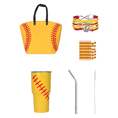 Softball Canvas Tote Bag Handbag, Softball Tumbler,Christmas Gifts,Softball Hair Ties for Women, Softball Bracelet For Mom, Girls Softball Jewelry, Softball Team Mom, Softball Gift Set