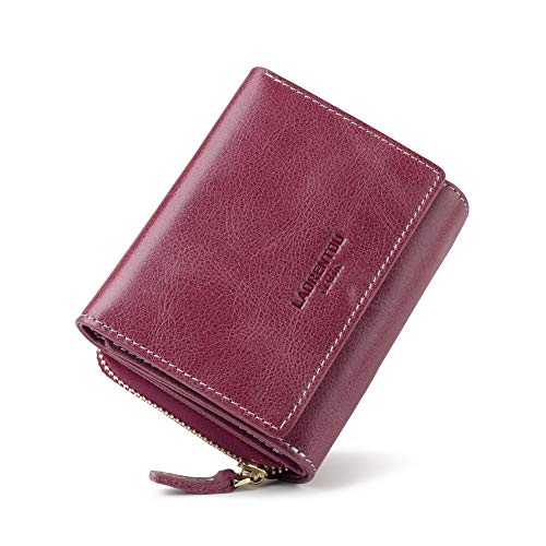 Cow Leather Small Wallets for Women, Ladies Cute Zipper Purses Credit Card Holders Trifold Wallets for Women Coin Purses (02 Purple)