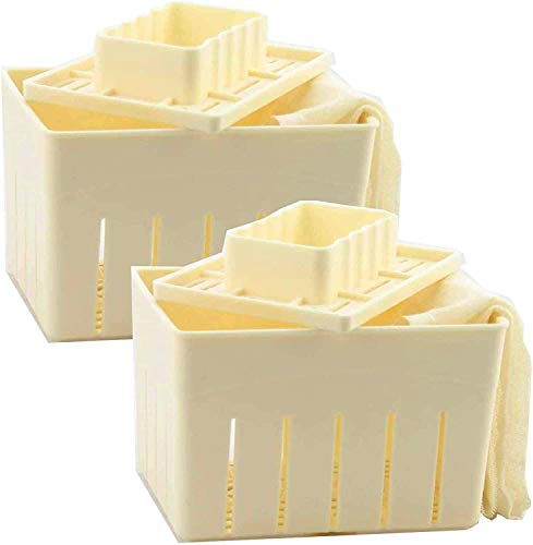 Tofu Press Mould (2PCS) Plastic DIY Homemade Tofu Maker Pressing Mold Kit +Soybean Curd Cheese Cloth Kitchen Tools
