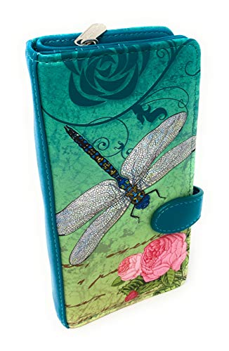 Shag Wear Vintage Dragonfly Large Wallet for Women Teal 7″