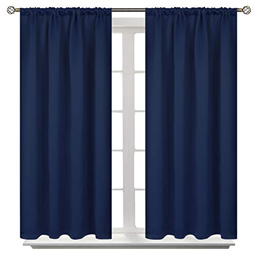 BGment Rod Pocket Blackout Curtains for Bedroom – Thermal Insulated Room Darkening Curtain for Living Room , 42 x 45 Inch, 2 Panels, Navy Blue