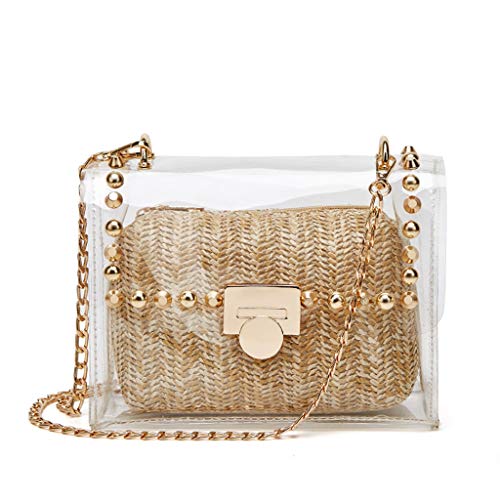 Clear Purse for Women, Clear Crossbody Bag Stadium Approved with Separate Straw Purse Inside, Handbag for Prom Party Present