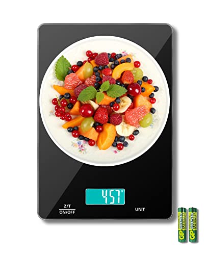 MOMMED Kitchen Scale, Digital Food Scale 33lb/15kg, Food Scales Digital Weight Grams and Oz, 6 Units LCD Display, Kitchen Scales Digital Weight, Easy Clean Tempered Glass, 2 AAA Batteries Include