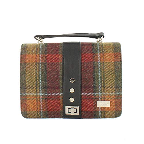 Mucros Weavers Ladies Handbag – Fiona Style – Wool & PU Leather – Made in Ireland (Autumn Plaid)
