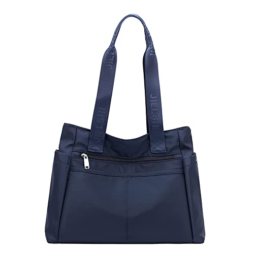 YANAIER Women Zippered Tote Bags Large Top Handle Satchel Handbags Waterproof Nylon Bag for Daily Travel Work Shopping Dark blue
