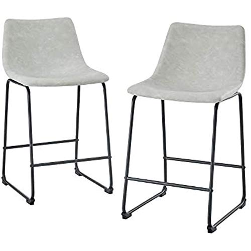Walker Edison Douglas Urban Industrial Faux Leather Armless Counter Chairs, Set of 2, Grey