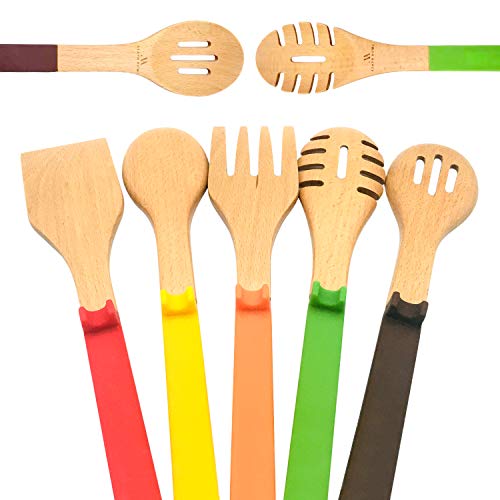 Asaph Home Beechwood Elevate Kitchen Utensil Set, 5-piece Beechwood Cooking Utensil Set with Elevate Silicone Handle