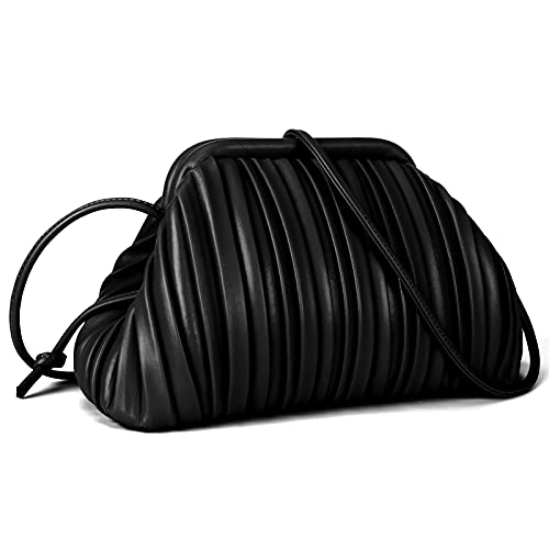 GLITZALL Clutch Purse and Cloud Dumpling Bag,Small Crossbody Bags for Women,Trendy Ruched Shoulder Handbags,Soft PU Leather (A-Black)