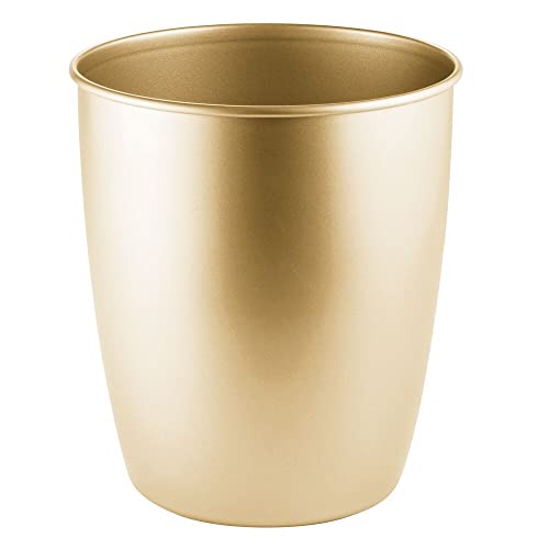 mDesign Small Steel Round Trash Can Bucket – 1.5 Gallon Wastebasket, Garbage Container Bin for Bathroom, Powder Room, Bedroom, Kitchen, Home Office – Hamill Collection – Soft Brass