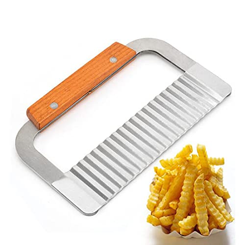 Crinkle Cutting Tool French Fry Slicer Stainless Steel Blade Wooden Handle