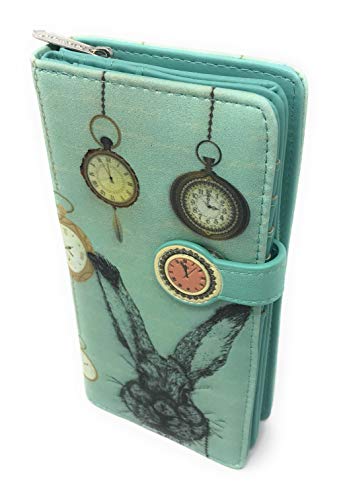 Shag Wear Large Women’s Pocket Watch Rabbit Bi-Fold Wallet Mint Green 7″ Tall