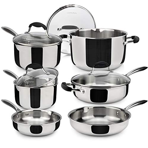 AVACRAFT 18/10 Stainless Steel Cookware Set, Premium Pots and Pans Set, Kitchen Essentials for cooking, Multi-Ply Body Stainless Steel Pan Set, 10-Piece Sets