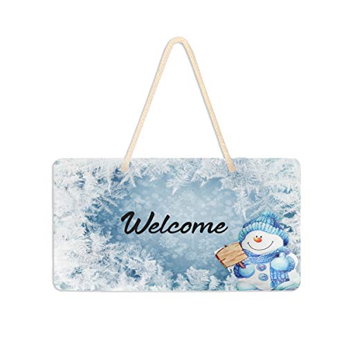 Blueangle Blue Snowman Welcome Sign – Front Door Decor Wall Hanging Acrylic Plaque Porch Decorations for Home