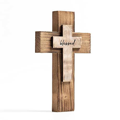 OKSQW Wall Wooden Cross Christians Cross Spiritual Religious Cross Gifts With Hook on Hanging Wall Or Table With Blessed For Church Home Room Decoration For Christmas Cross（5 colors available
