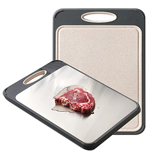 Cutting Board Double Sided, GUANCI Large Size 16”×11”, 316 Stainless Steel Cutting Board for Kitchen, Food-Grade, Stainless Steel and Wheat Straw PP, Easy to Clean