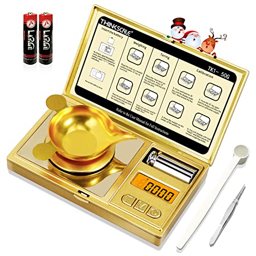 THINKSCALE High Precision Milligram Scale, 50g/0.001g Digital Pocket Scale, Mg Scale for Powder, Jewelry, Medicine, Gem, Reloading, Mini Gold Gram Scale 6 Units, Tare, Cal Weight, Tweezer and Tray