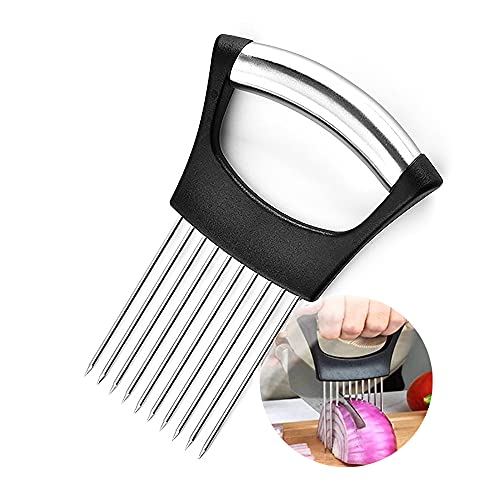 WANLIAN-Onion clip chopper , stainless steel vegetable rack , tomato slicer, meat slicer, vegetable slicer, onion cutting tool, kitchen Gadgets, onion peeler (black)