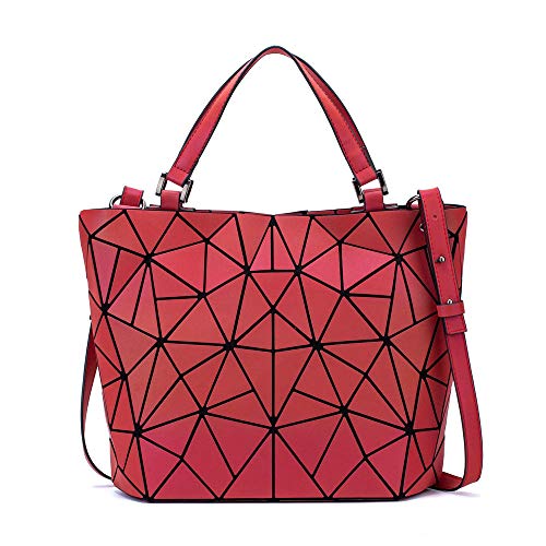 Women Handbags Geometric Luminous Bag PU Leather Shard Lattice Holographic Purse Ladies Shoulder Bag (3136M RED)