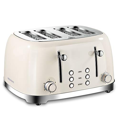 REDMOND 4 Slice Toaster Retro Stainless Steel Toasters with Bagel Defrost Cancel Function, 6 Browning Settings, Cream, ST033 WT-340C