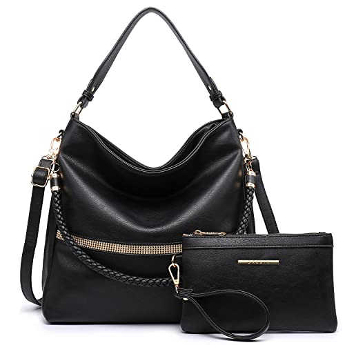 Dasein Hobo Bags for Women Purse Handbags PU Leather Tote Bag Ladies Large Shoulder Purses with Matching Clutch 2pcs Set