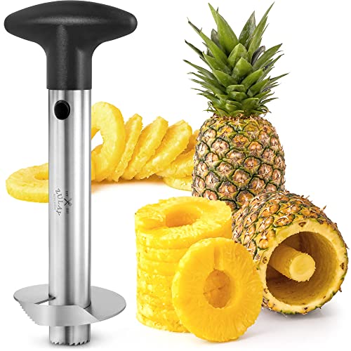 Zulay Kitchen Pineapple Corer and Slicer Tool – Stainless Steel Pineapple Cutter for Easy Core Removal & Slicing – Super Fast Pineapple Slicer and Corer Tool Saves You Time (Black)