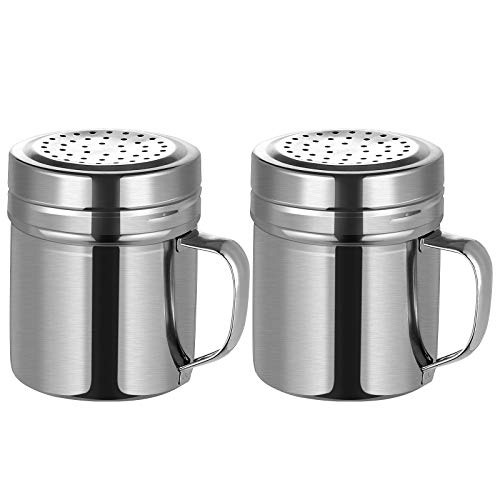 DOITOOL 2PCS Stainless Steel Salt Shakers with Handles, Dredge Shaker with Lids for Salt, Sugar, Spice Seasoning Shaker for Home and Kitchen