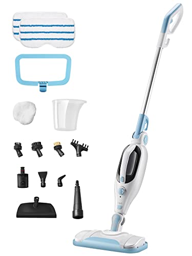 DOKER Steam Mop Cleaner – Handheld Detachable Floor Steamer for Hardwood Floor Cleaning w/ 11 Accessories, 2 Mop Pads, Multi-functional for Home Use Tile Carpet Kitchen Window Wall Laminate