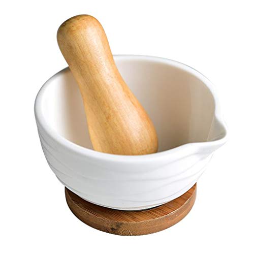 Mortar And Pestle Set White Durable Ceramics Grinding Bowl With Anti-slip Protection Pad Home Kitchen Gadget Multi-Function Grinder Crush Pot Garlic Press Crusher (Color : White)