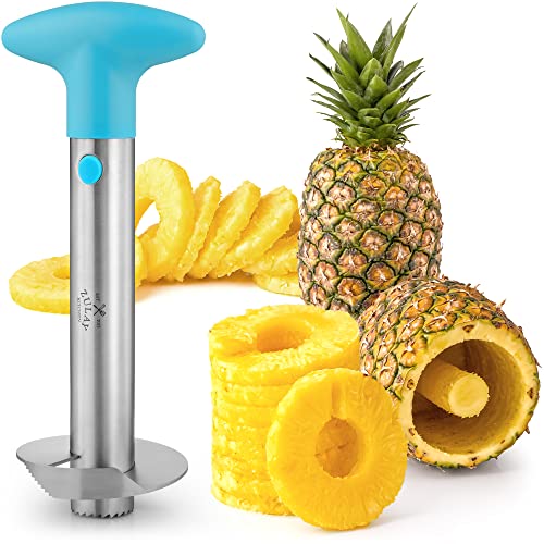 Zulay Kitchen Pineapple Corer and Slicer Tool – Stainless Steel Pineapple Cutter for Easy Core Removal & Slicing – Super Fast Pineapple Slicer and Corer Tool Saves you Time (Light Blue)