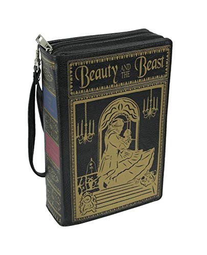 Black Vinyl Beauty and the Beast Book Handbag Novelty Clutch Purse Crossbody Bag