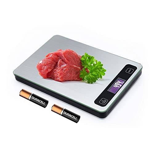 Digital Kitchen Food Scale for Baking,Weight Loss,Grams and Ounces OZ Lb ML,5 Units,1g to 33lb, Stainless Steel with LCD Display,Silver Black (Include AAA Battery)