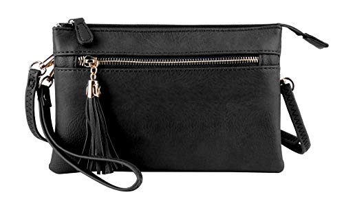 Women’s Lightweight Multi Compartment Wristlet Clutch Wallet Crossbody Bag – (WU021-BLACK)