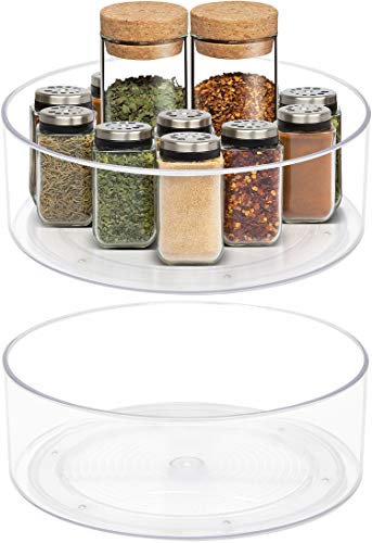 Clear Lazy Susan Organizer – 2 Pack Round Plastic Rotating Turntable Organizers – Refrigerator Lazy Susans Great For Spice Spinner, Condiments & Kitchen Pantry Fridge, Bathroom Cabinets