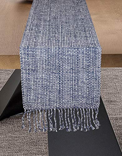 Urban Villa Table Runner 100% Cotton Two Tone Tablerunner Home Kitchen Dining Décor Table Runner 14”x72” Blue/White Table Runner with Fringes Cocktail Party Wedding BBQ’s Everyday use Table Runner