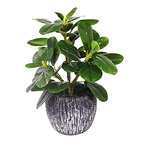 Artificial Potted Plant, Real Touch Artificial Oak Leaves Waterproof Fake Plants Indoor Outdoor, Eco Friendly Modern Concrete Greenery Plant Pots for Office Home Kitchen Shelf Farmhouse Decor