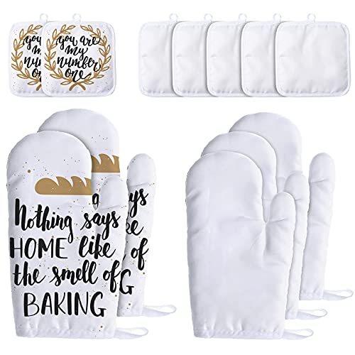 Blank Sublimation Oven Mitts Set Include Blank Sublimation Heat Resistance Oven Gloves and Blank Sublimation Pot Holders for DIY Kitchen Dining Room Accessories (12 Pieces)