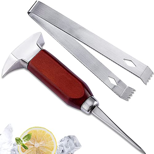 Ice Pick – 7 Inch Stainless Steel Ice Crusher with Wood Handle, Japanese Style Ice Chipper Dual-action Ice Chisel ideal for Bars and Home