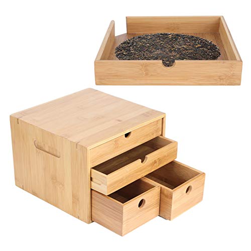 Emoshayoga Tea Box Durable 3 Layer Bamboo Tea Storage Box Tray Organizer Chest with Drawer for Home Kitchen Household Supplies