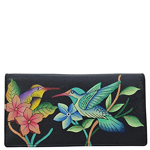 Anna by Anuschka Women’s Hand-Painted Genuine Leather Two Fold Clutch Wallet – Birds in Paradise Black