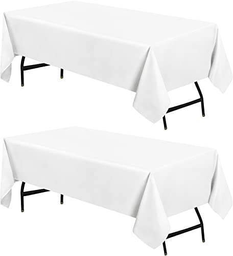 Utopia Kitchen Rectangle Table Cloth 2 Pack [60×102 Inches, White] Tablecloth Machine Washable Fabric Polyester Table Cover for Dining, Buffet Parties, Picnic, Events, Weddings and Restaurants