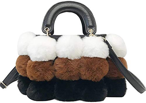 QZUnique Faux Fur Bucket Handbag Women’s Drawstring Fur Crossbody Bag Shoulder Tote Bag