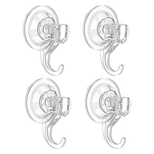 VIS’V Suction Cup Hooks, Small Clear Heavy Duty Vacuum Suction Cup Hooks Removable Strong Window Glass Door Suction Hangers Kitchen Bathroom Shower Wall Hooks for Towel Loofah Utensils Wreath – 4 Pcs
