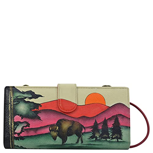 Anna by Anuschka Women’s Hand-Painted Genuine Leather Bi-Fold Wallet With Strap – Yellowstone Park