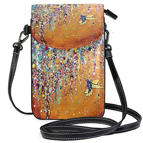 MNSRUU Leather Crossbody Bag Hummingbird Oil Painting Cell Phone Pouch Wallet with Credit Card Slots Small Shoulder Bag