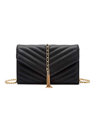 YXBQueen Black Quilted Purse Shoulder Bag Vegan Leather Handbags Clutch Purses for Women (Black)