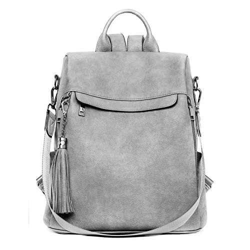 Telena Travel Backpack Purse for Women, Convertible Backpack Purse for Women, Ladies Shoulder Backpack Bag Retro Grey