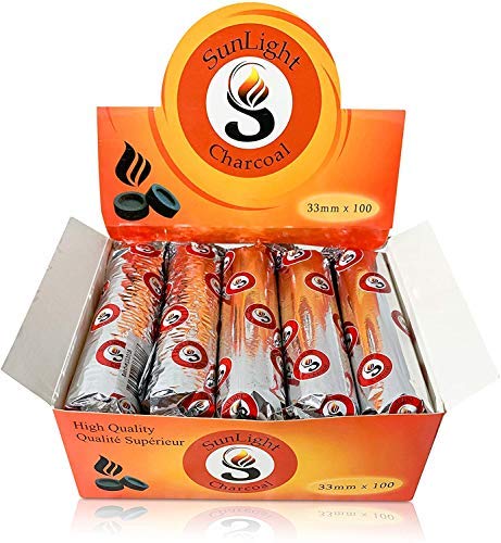 Charcoal Tablets for Incense– Quick Light Charcoal Tablets – Charcoal Disk Lights – 33 mm Resin Burner Rolls – Pack of 100 Coal Briquettes – Charcoal Burner – Instant Fire Coal Tablet